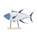 Déco Marine Poisson XL : Grand Thon Stylisé sur socle, Bois recyclé, L 107 cm