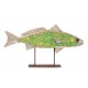 Déco Mer : Grand Poisson Labre Vert sur socle, Bois recyclé, L 39 cm