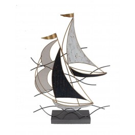 Décoration en métal sur Socle : Régate de Bateaux. H 60 cm