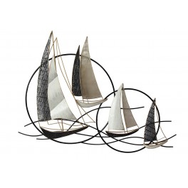 Déco murale Fer : 4 Bateaux sur Vagues, Gamme Océanic. L 125 cm