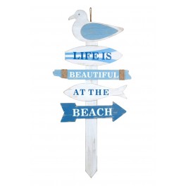 Déco murale Bois Panneau : Bonheur en Bord de mer, H 52 cm