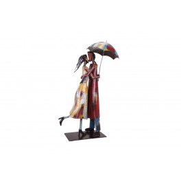 Sculpture Couple Fer : Amoureux sous la pluie, Finition Multicolore, H 70 cm