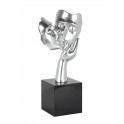 Sculpture Design Couple : Tendre Complicité, Argent Satin, H 62 cm