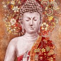 Tableau Zen Bouddha : Méditation Florale Rouge et Or, H 80 cm