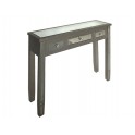 Console Grise laqué 3 Tiroirs et Inserts Miroir, L 92,5 cm