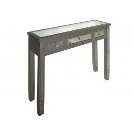 Commode 3 Tiroirs en madère avec inserts verre laqué noir, L 73 cm