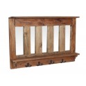 Portemanteau 5 Miroirs et 4 Patères de Suspension, Bois naturel, L 70 cm