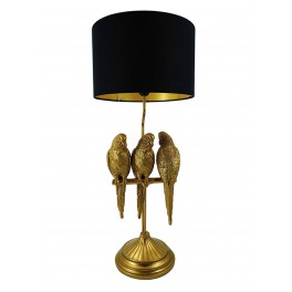 Lampe en Polyrésine Jungle Chic, 3 Perroquets dorés, H 80 cm