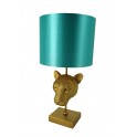 Lampe Jungle Chic, Panthère dorée, AJ Bleu Canard, H 51 cm