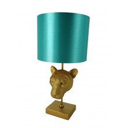 Lampe Jungle Chic, Panthère dorée, AJ Bleu Canard, H 51 cm