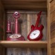 Horloge rétro : Modèle Guitare Electrique Rouge, H 34,5 cm