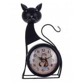Horloge Rétro en Fer à Poser, Modèle Chat, H 26,5 cm