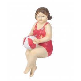 Figurine Bord de Mer : Baigneuse Ronde assise, Mod Red Suit, L14,50 cm