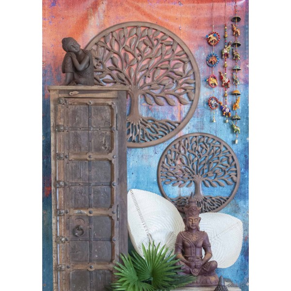 Cadre Décoration Murale Arbre de Vie Verticale en Métal Patiné Marron  3x57x115cm - L'Héritier du Temps