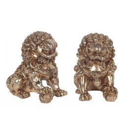 Set 2 Lions Chinois Fo, Protection, Bonheur et Fortune, L 20 cm