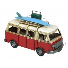 Van Combi Miniature en Fer, Modèle Valise et Planche de Surf, Rouge, L 28 cm