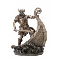 Figurine Antic Line : Guerrier Viking et Drakkar, H 24 cm