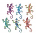 Set 6 magnets Frigo : 6 Lézards Multicolores, H 9 cm