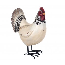 Figurine Métal & Résine Poule : Modèle Noir & Blanc, H 25 cm