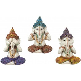 Statuettes Ethniques : Set 3 Ganesh de la Sagesse, Mod Assis, H 21 cm