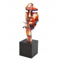 Sculpture Homme Fer : Réflexion multicolore sur socle, H 67 cm