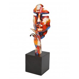 Sculpture Homme Fer : Réflexion multicolore sur socle, H 67 cm