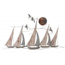 Déco murale Fer : Grande Régate Voiliers Gris et Blanc,, L 120 cm