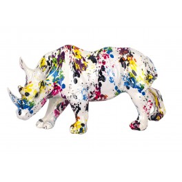 Statuette Design : Le Rhinocéros multicolore, Collection Ubik, L 21 cm