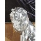 Grande Sculpture Lion Rugissant, Modèle Origami Gris Argent, H 41 cm