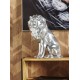Grande Sculpture Lion Rugissant, Modèle Origami Gris Argent, H 41 cm