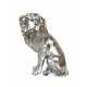 Grande Sculpture Lion Rugissant, Modèle Origami Gris Argent, H 41 cm