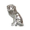 Grande Sculpture Lion Rugissant, Modèle Origami Gris Argent, H 41 cm