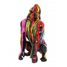 Figurine Gorille Noir, Modèle Pop Art et Coulées de peinture, H 24 cm