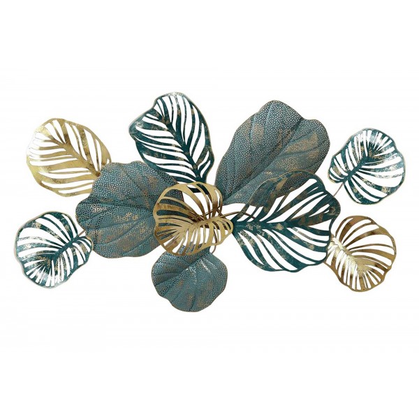 Décoration murale métal : Feuillage exotique Monstera, Bleu, L 102 cm