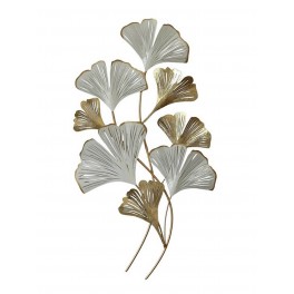 Déco Florale : Bouquet 8 Feuilles de Ginkgo Biloba, Or et Blanc, H 91 cm