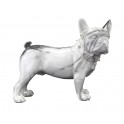 Statuette Résine contemporaine Bouledogue Français, Gris et Blanc Marbré, L 23 cm