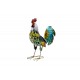 Figurine Jardin Fer : Coq Jaune et Vert métallisé, H 40 cm