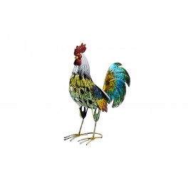 Figurine Jardin Fer : Coq Jaune et Vert métallisé, H 40 cm