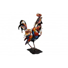 Décoration Animal Métal : Grand Coq Design Rouge, H 56 cm