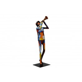 Sculpture Musique Fer : Le saxophone multicolore sur socle, H 71 cm