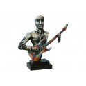 Sculpture Musique Métal : Le Guitariste Bleu, Finition Multicolore, H 50 cm