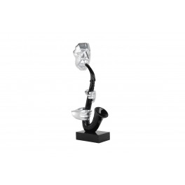 Sculpture Musique Fer : Le saxophone multicolore sur socle, H 71 cm