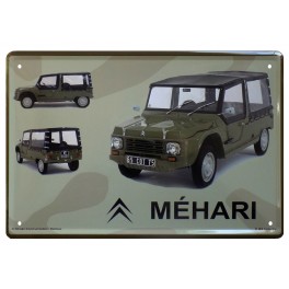 Plaque Métal bombée : La Citroën Méhari Verte, 3 vues, 30 x 20 cm