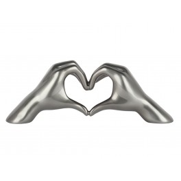 Sculpture Design Résine : Coeur Passion, Argent Satin, L 41 cm