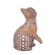 G&S Figurine Chat Assis Bali, Aspect Bois et Motifs stylisés, H 14 cm