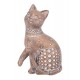 G&S Figurine Chat Assis Bali, Aspect Bois et Motifs stylisés, H 14 cm