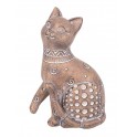 G&S Figurine Chat Assis Bali, Aspect Bois et Motifs stylisés, H 14 cm