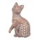 Figurine Chat Assis Bali, Aspect Bois et Motifs stylisés, H 14 cm