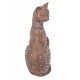 Figurine Chat Assis Bali, Aspect Bois et Motifs stylisés, H 24,5 cm