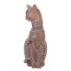 Figurine Chat Assis Bali, Aspect Bois et Motifs stylisés, H 24,5 cm